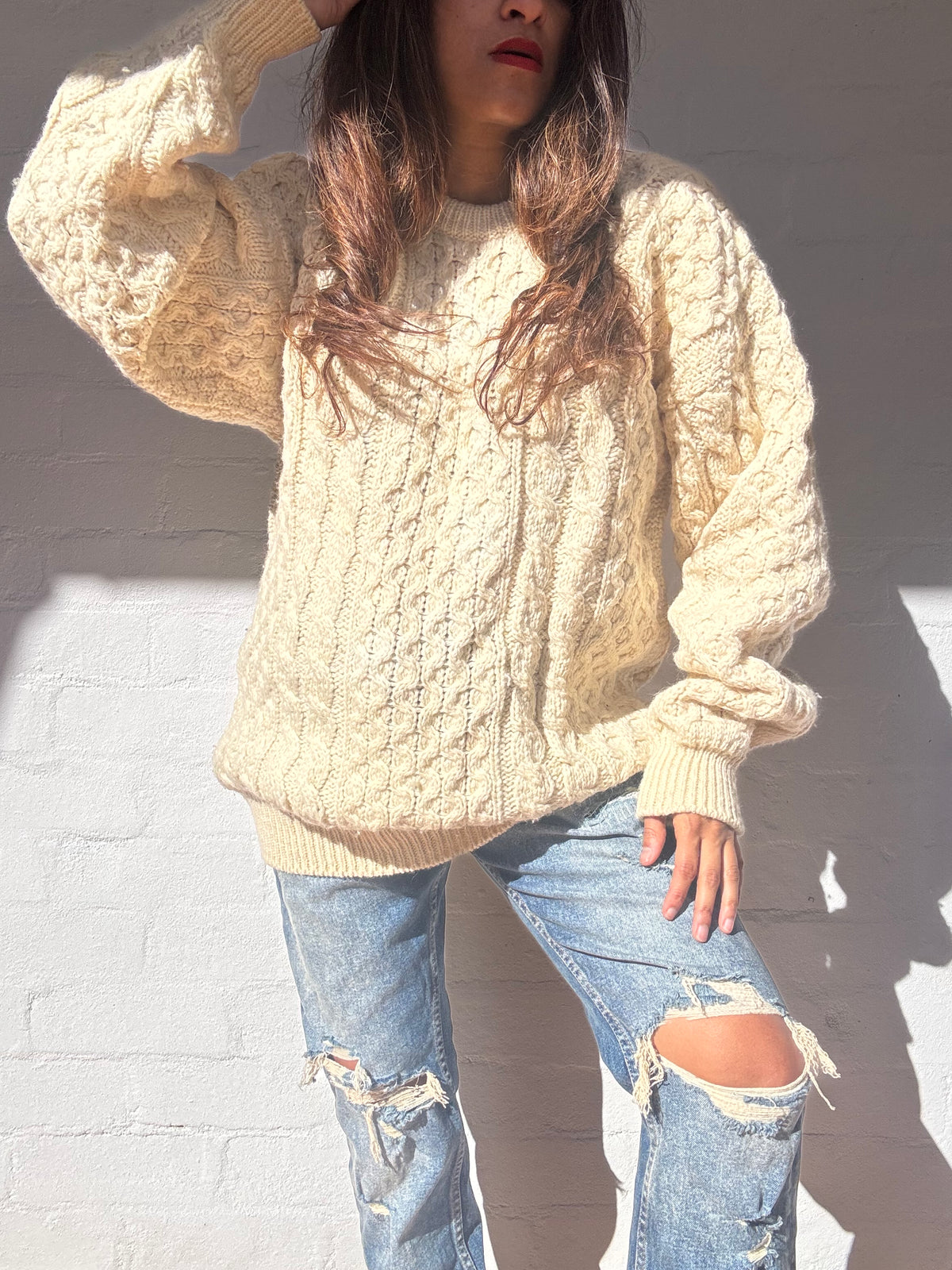 Rare Vintage Irish Aran Knit Sweater – 100% Wool Heritage Luxury