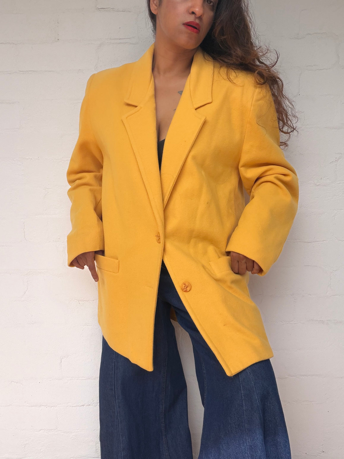 Vintage Wool & Cashmere Blazer - Mango Yellow