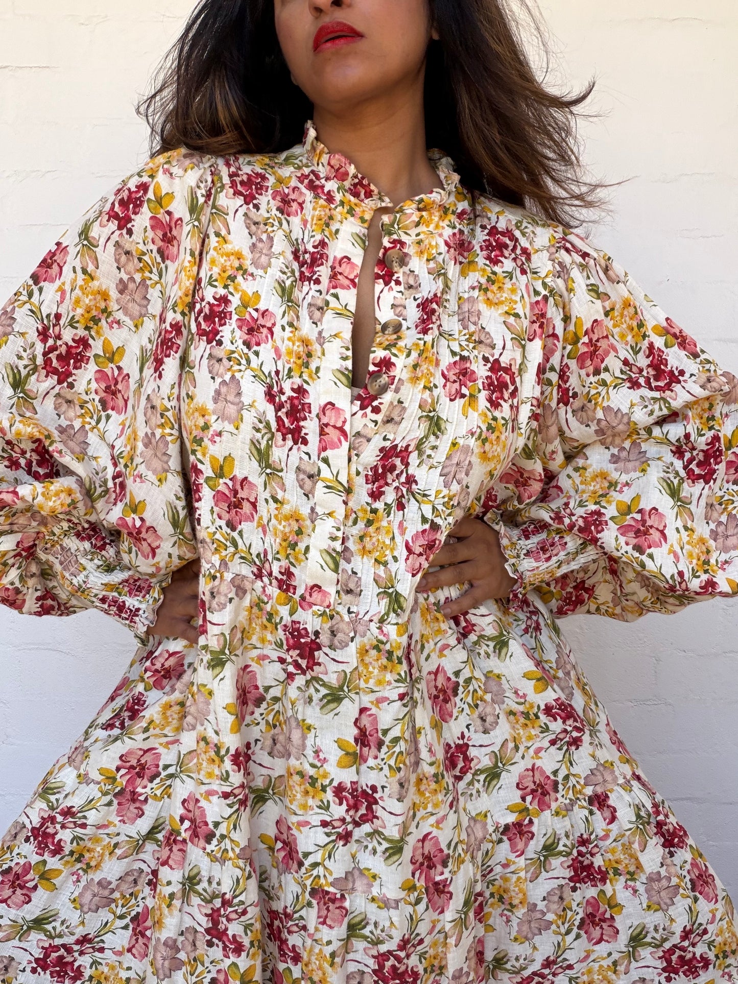 La Boheme Aurelia Floral Long Sleeve Linen Maxi