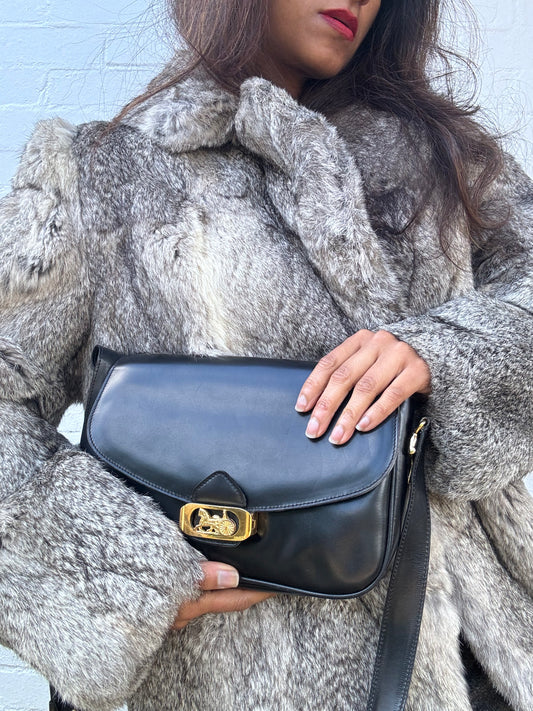 Authentic Vintage CELINE Carriage Leather Black Shoulder Bag