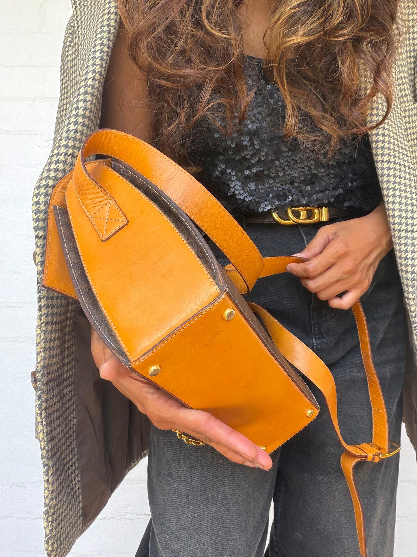 Vintage CELINE Macadam Triple Chain Mantel Crossbody Bag