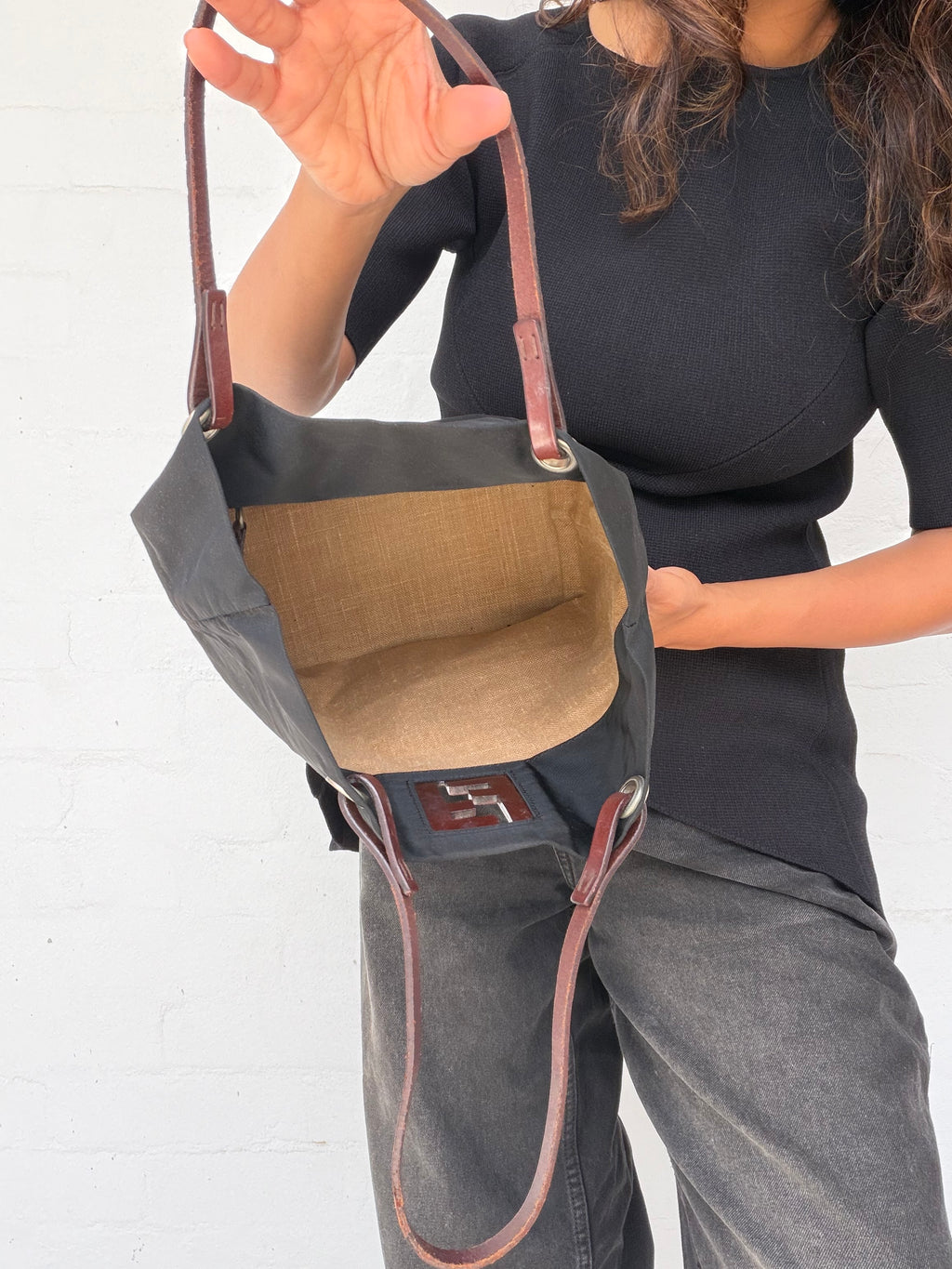Vintage Fendi Nylon FF Cut-Out Tote - Black