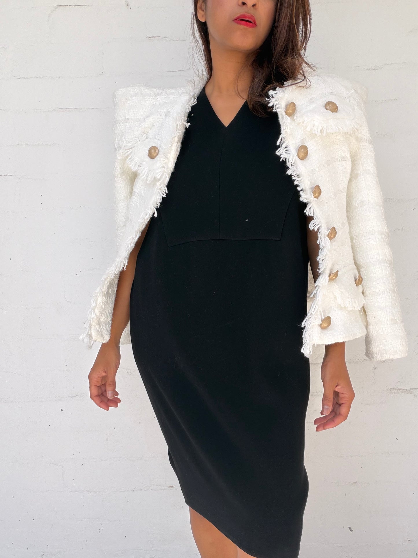 White Bouclé Tailored Jacket