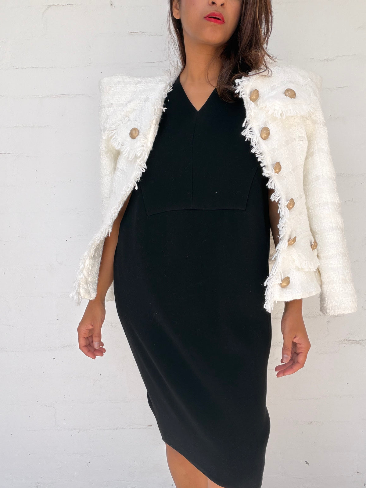 White Bouclé Tailored Jacket