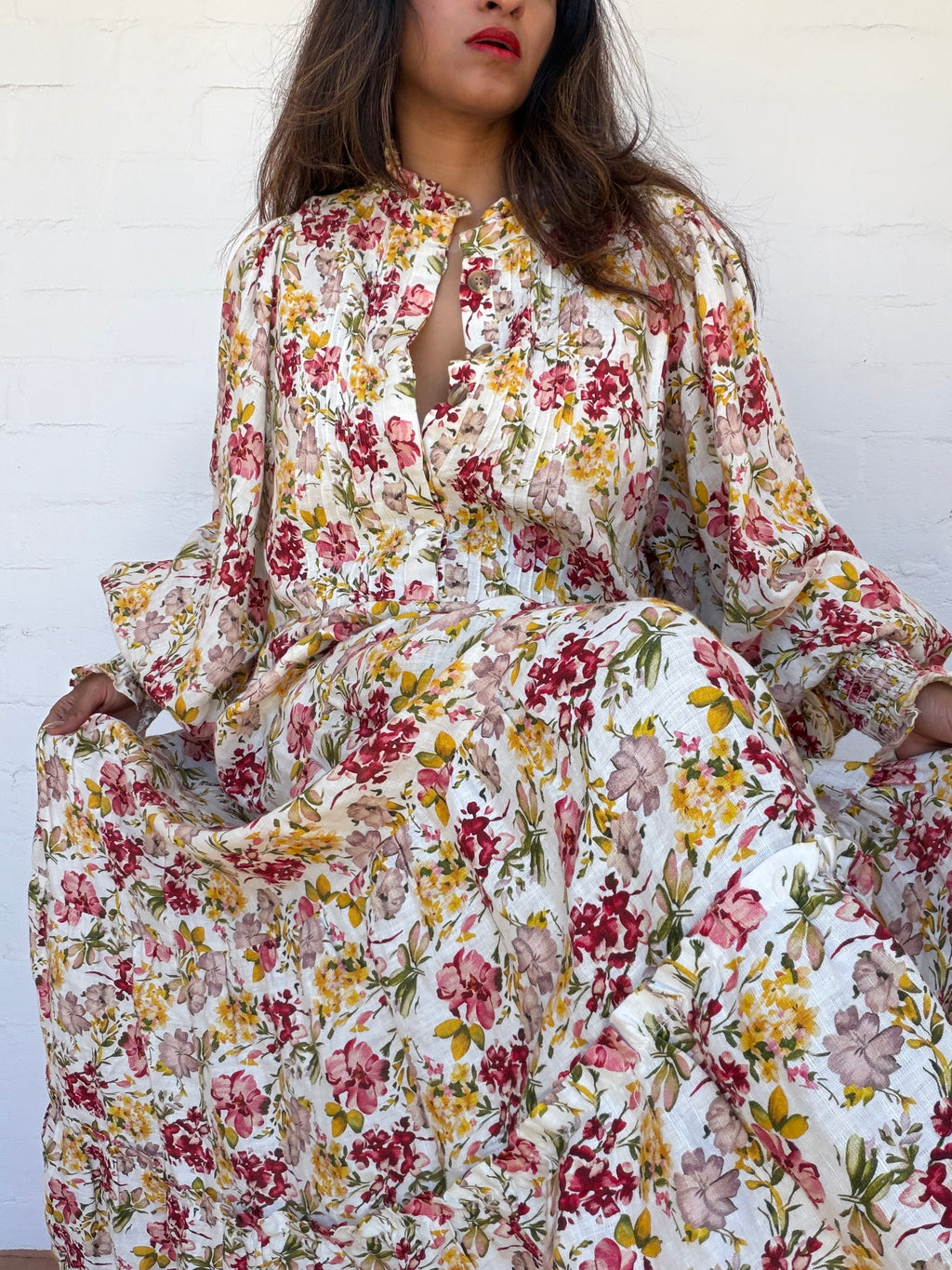 La Boheme Aurelia Floral Long Sleeve Linen Maxi