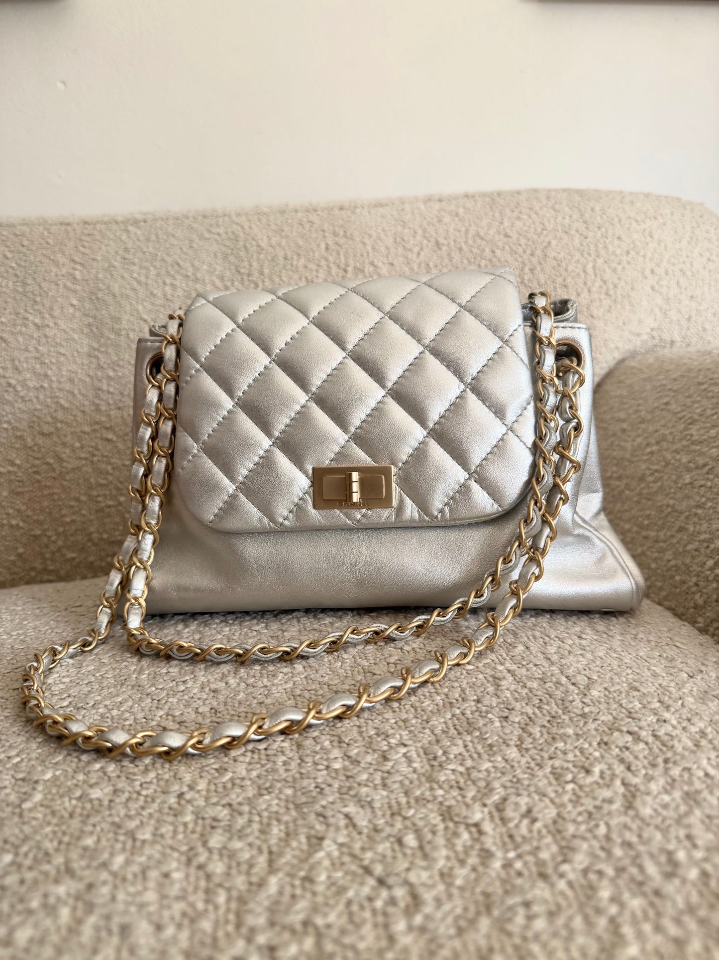 Chanel Metallic Silver Lambskin Handbag