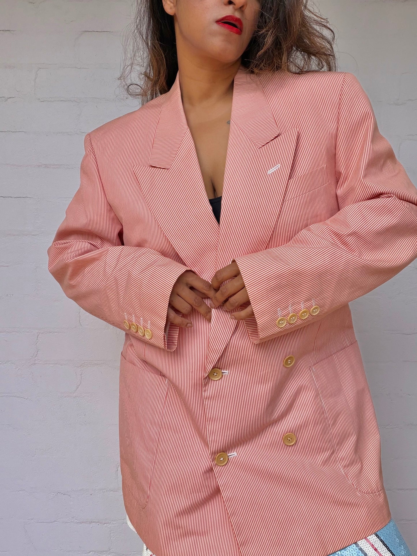 Authentic Dior Pinstripe Cotton Blazer - Coral