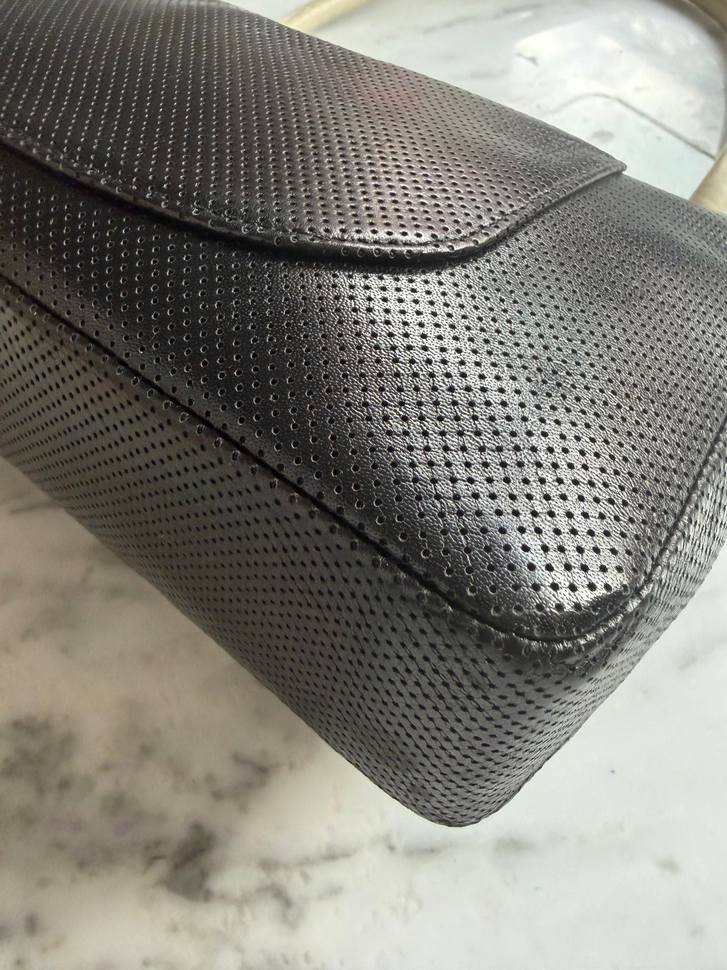 Vintage Chanel Coco Mark Perforated Leather Bicolour Flap Bag