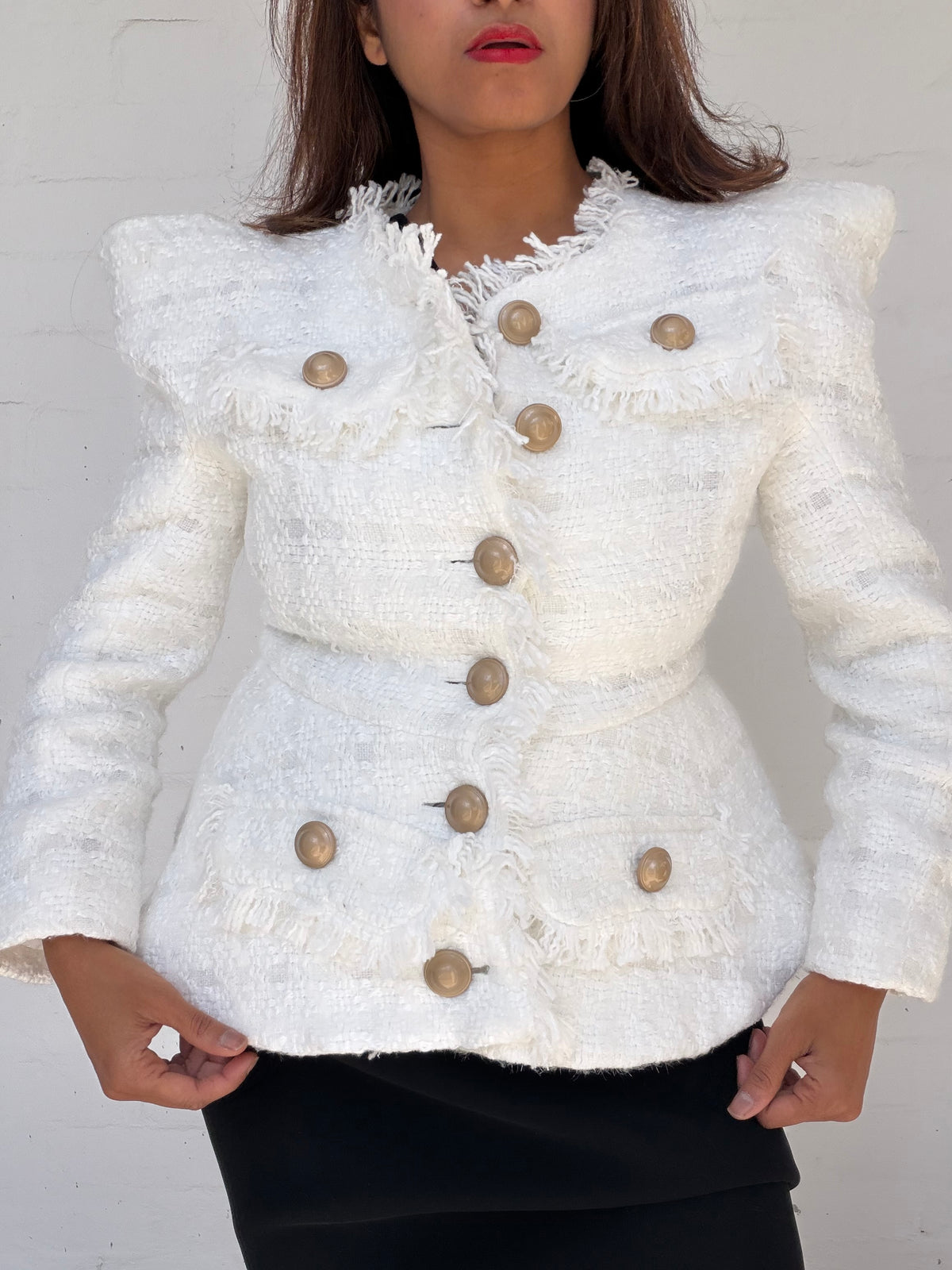 White Bouclé Tailored Jacket