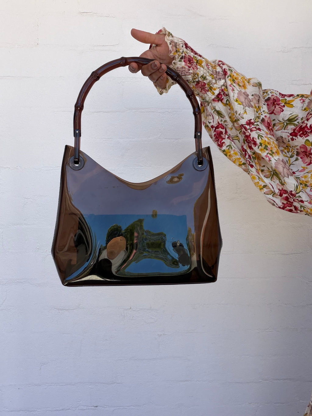 Gucci Brown Bamboo Handle Transparent Shoulder Bag