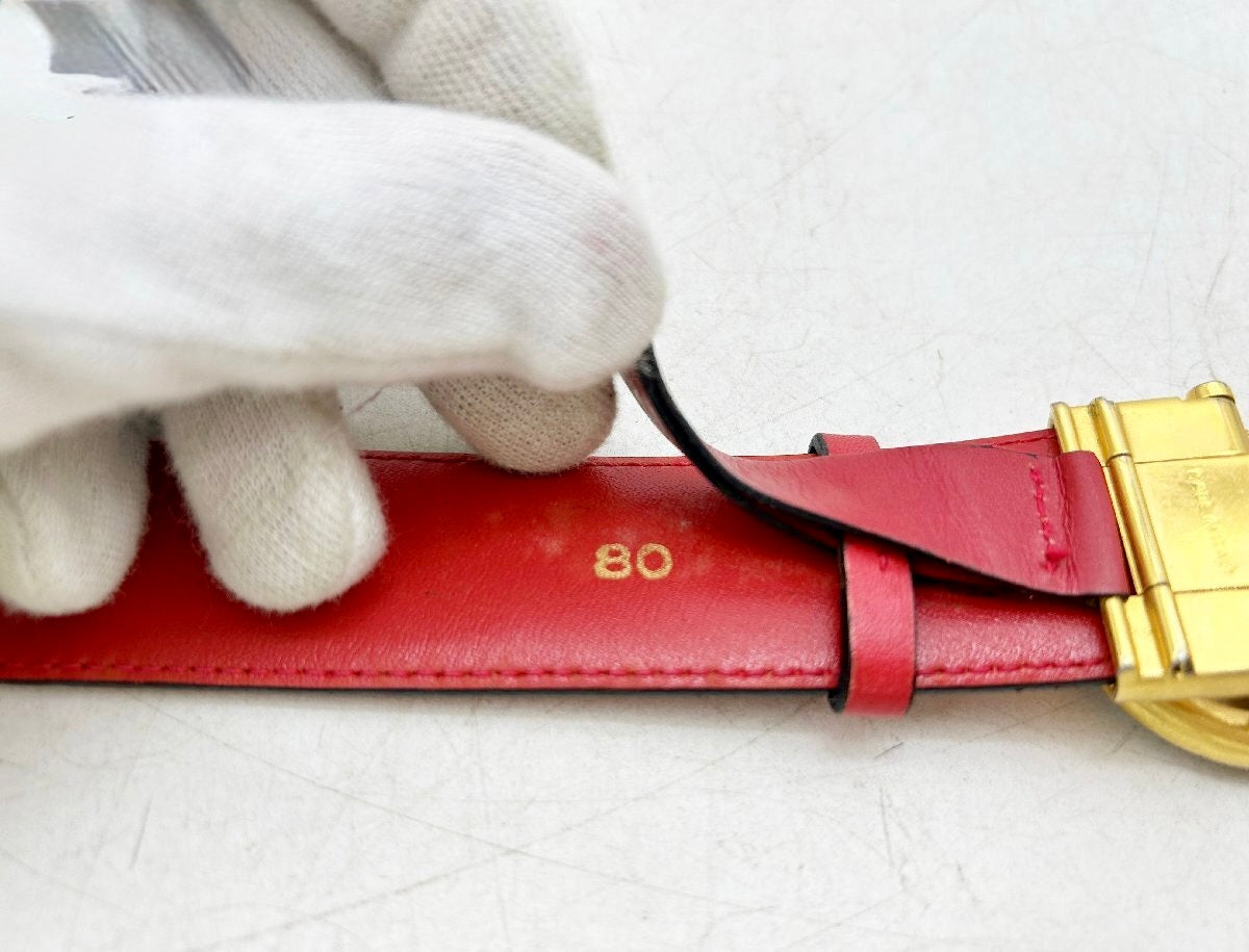 CELINE Leather Belt with Horse Carriage Buckle - Red