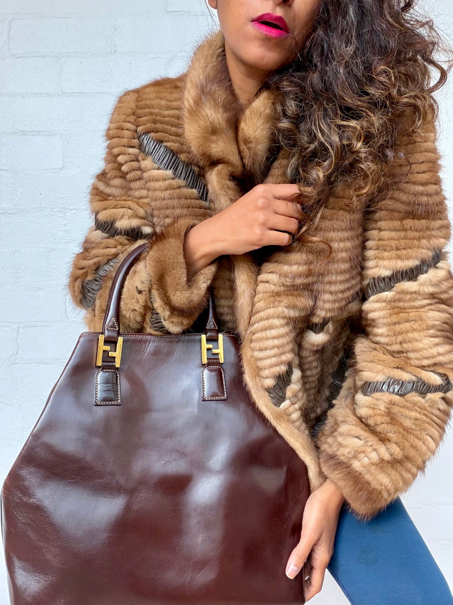 Vintage Fendi 2 in 1 Brown Leather Tote Bag Large