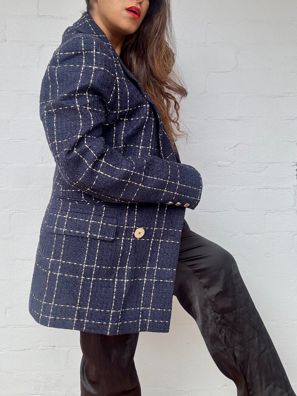Camilla and Marc - Dominique Blazer Navy & Gold Check, Brand New with Tags