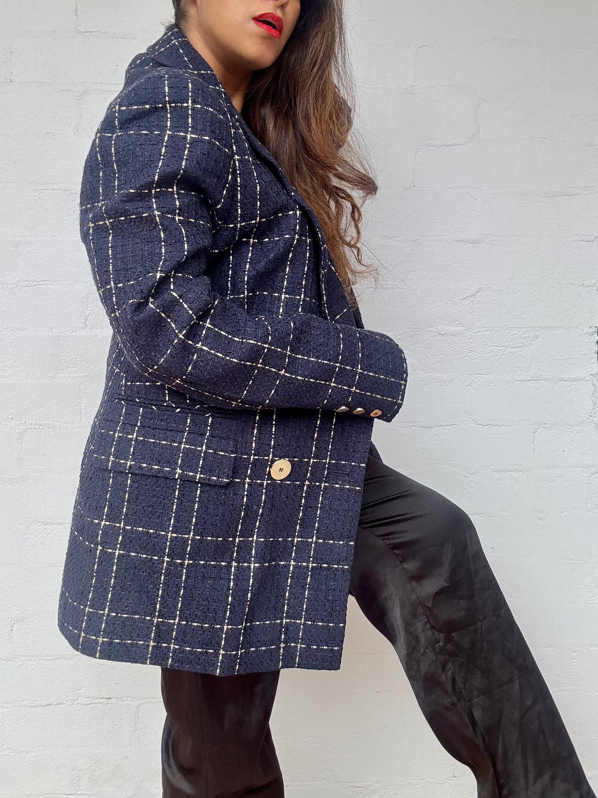 Camilla and Marc - Dominique Blazer Navy & Gold Check, Brand New with Tags