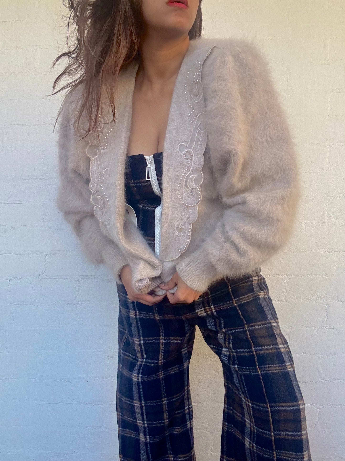 Vintage Angora Cardigan - Taupe