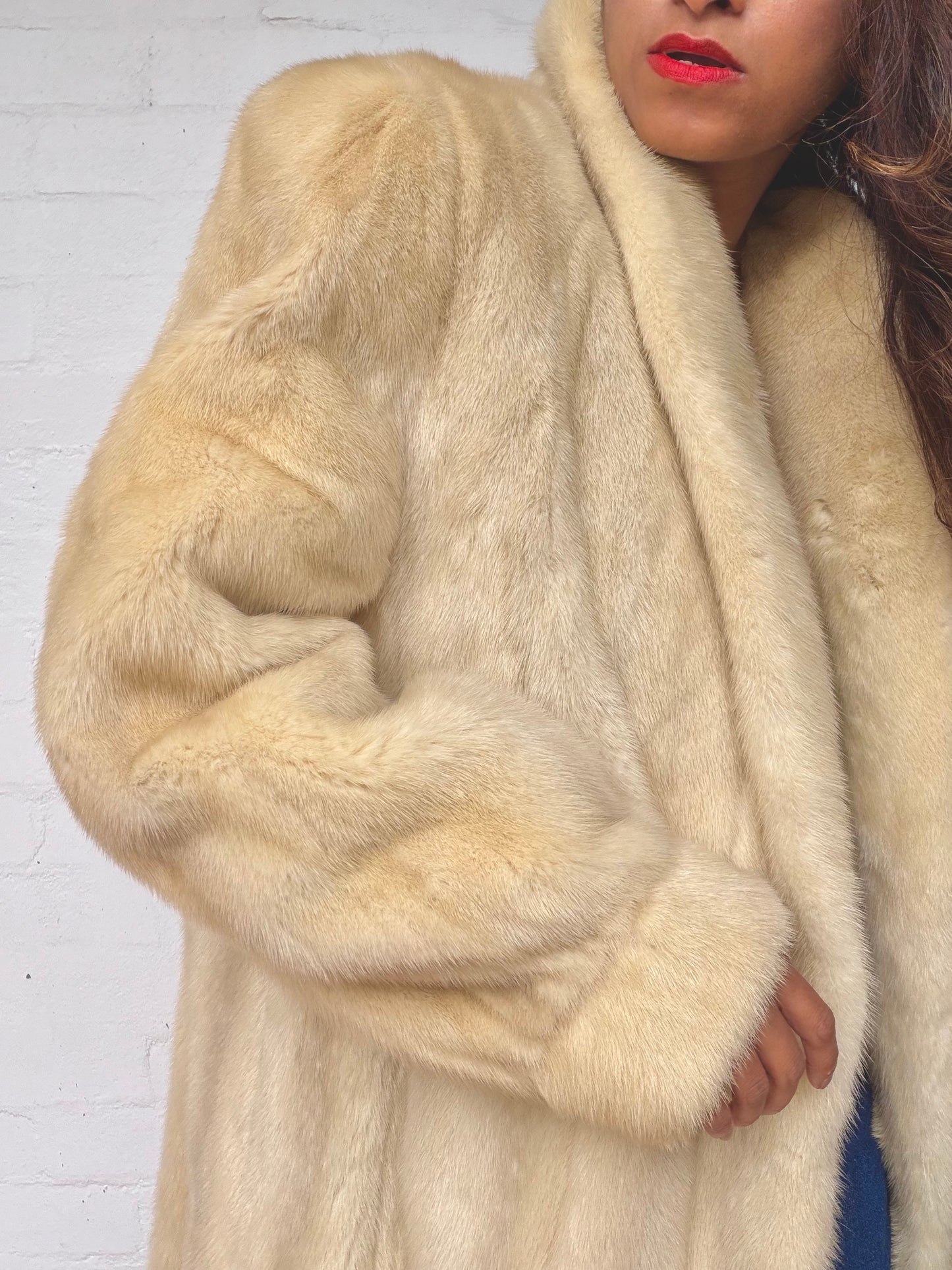 Vintage Cream long fur coat