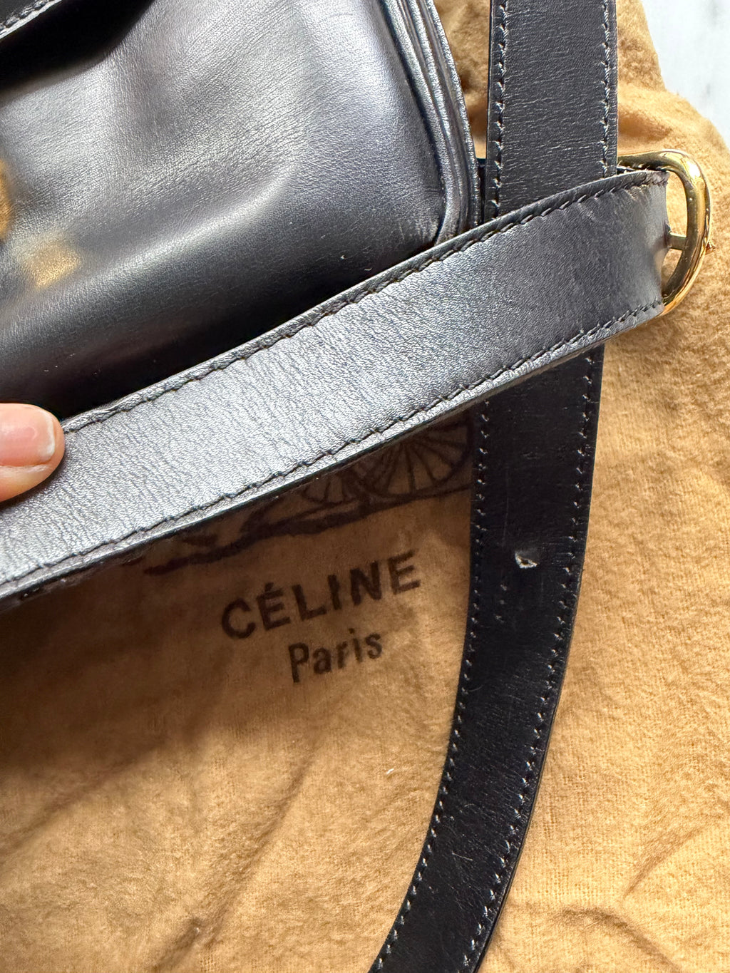 Vintage Celine Horse Carriage Leather Shoulder Bag - Black