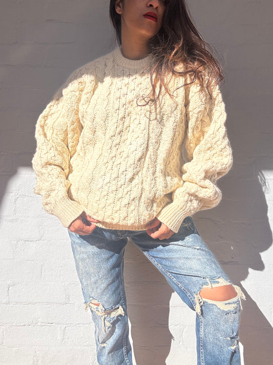 Rare Vintage Irish Aran Knit Sweater – 100% Wool Heritage Luxury