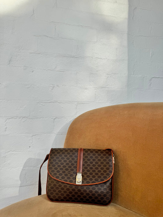 Authentic Vintage Celine Brown Macadam Canvas Shoulder Bag