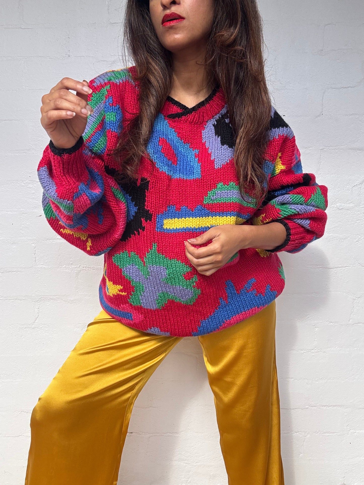 Vintage Colourful Oversized Wool Jumper