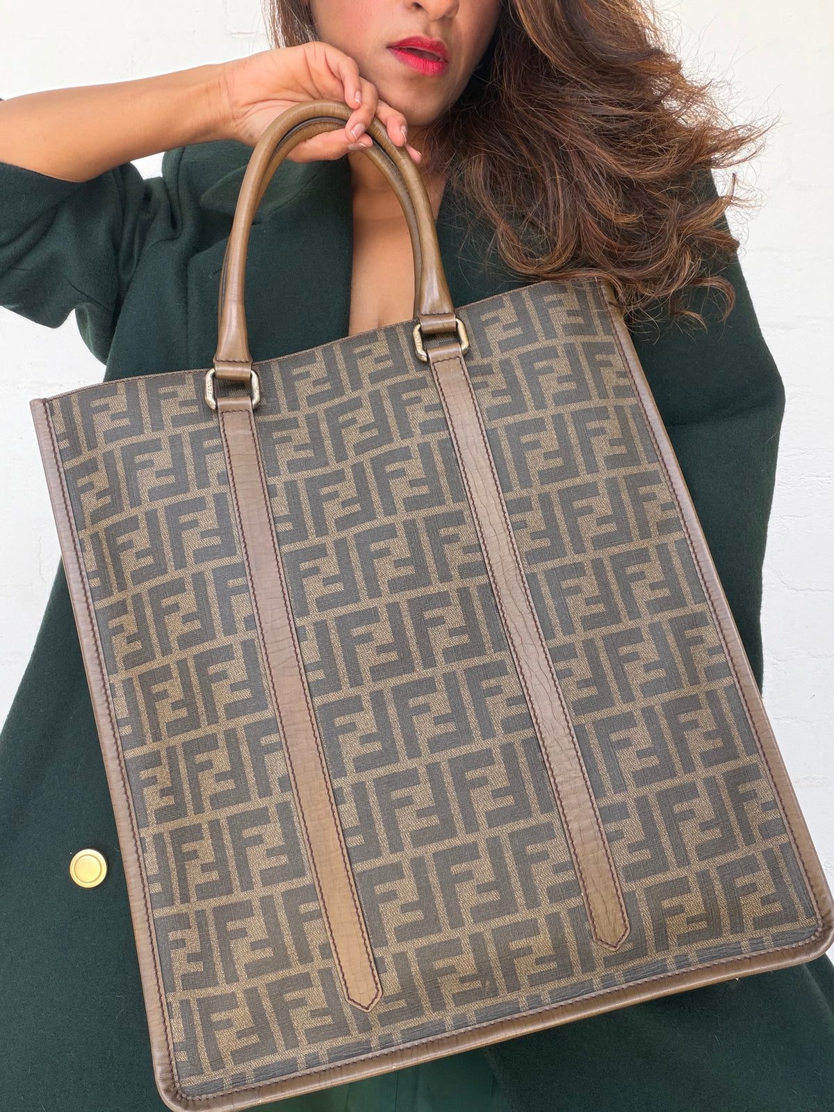 Rare Vintage Fendi Zucca Large Vertical Tote