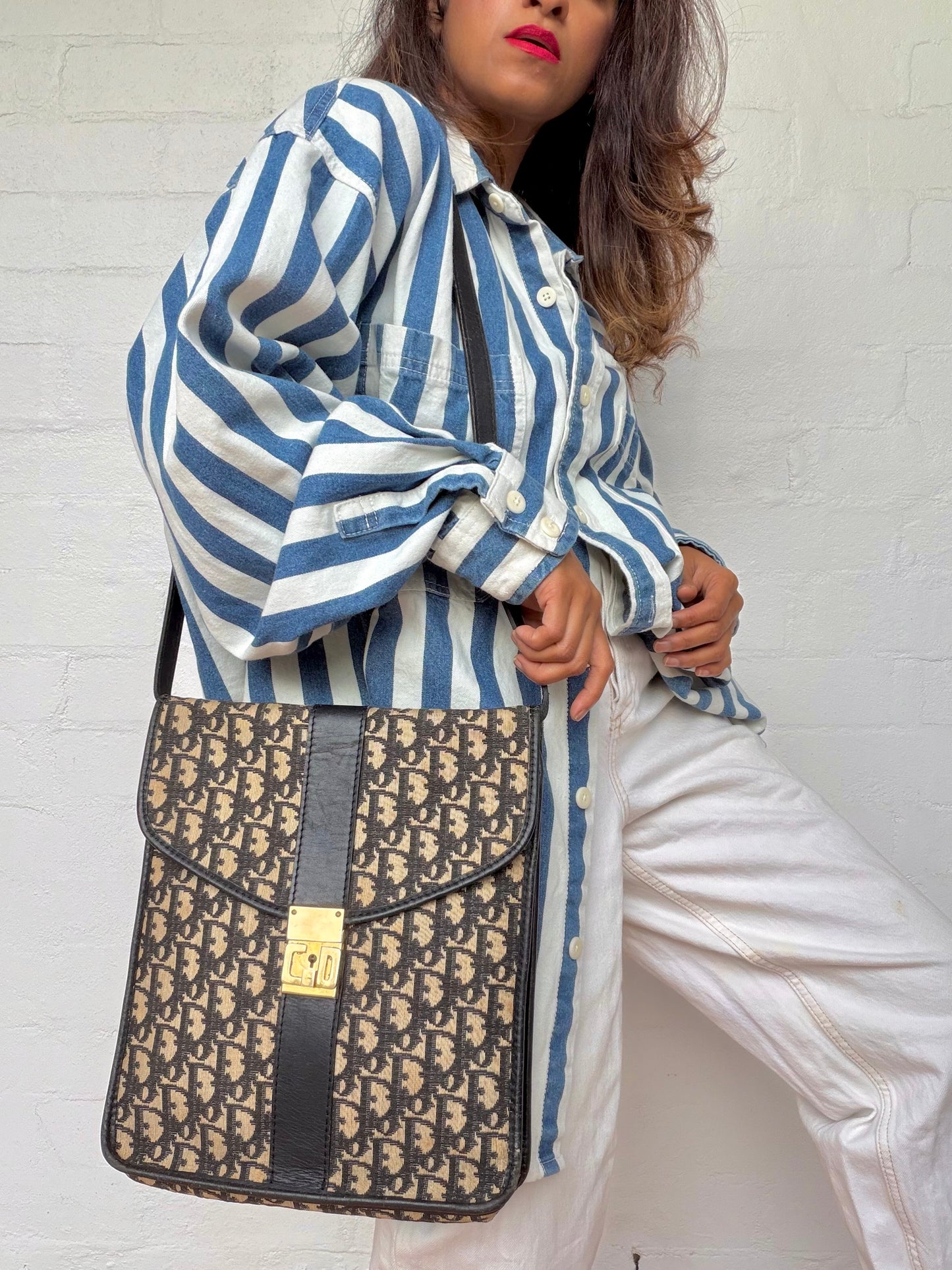 Vintage Dior Trotter Messenger Bag - Dark Navy