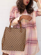 Vintage Gucci GG Canvas Bamboo Tote - Large