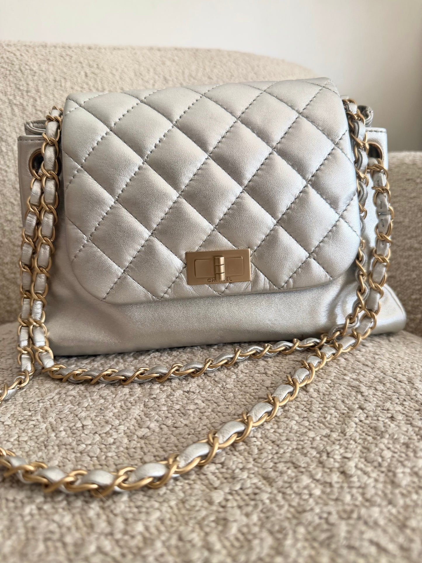 Chanel Metallic Silver Lambskin Handbag