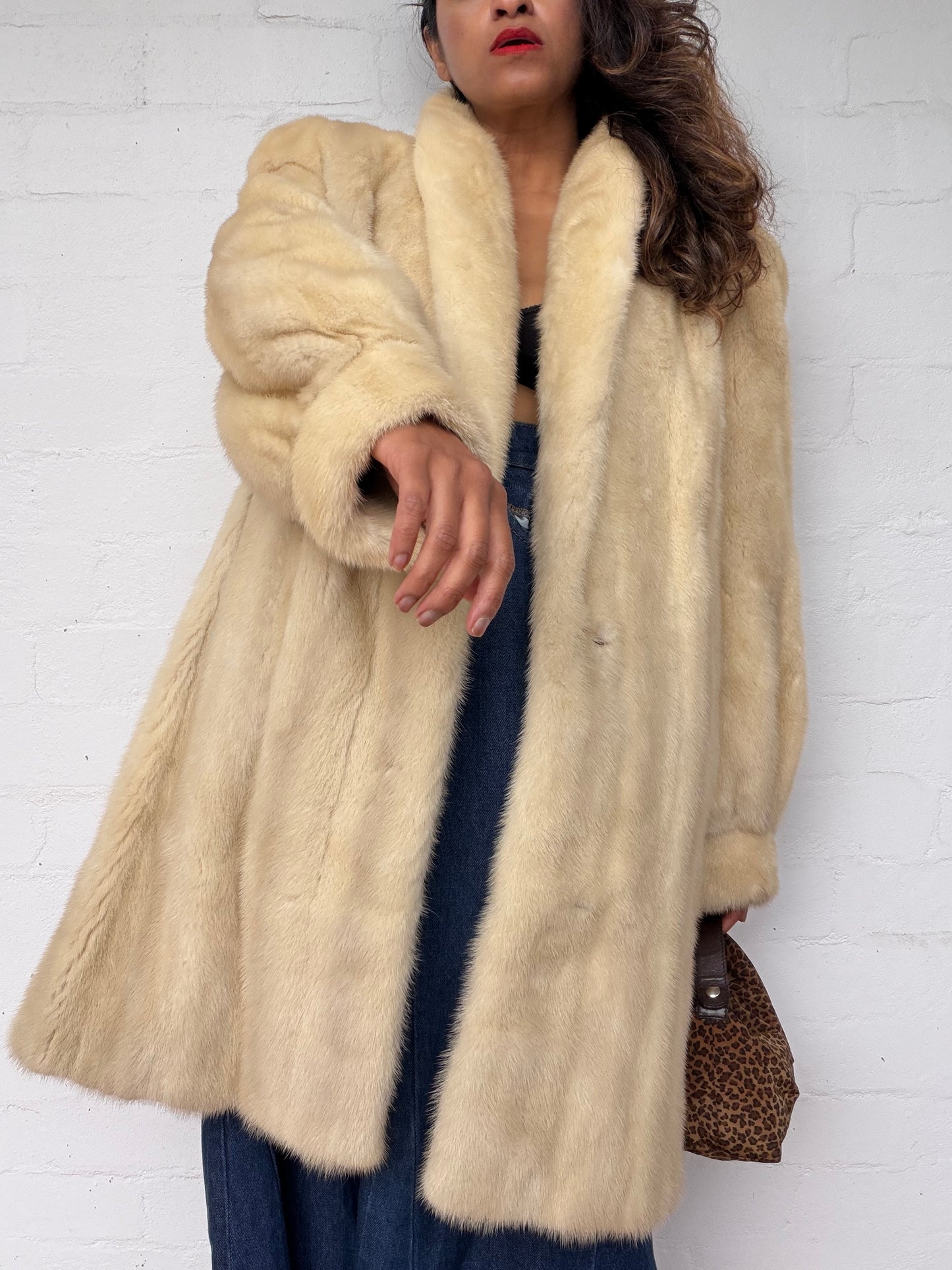 Vintage Cream long fur coat