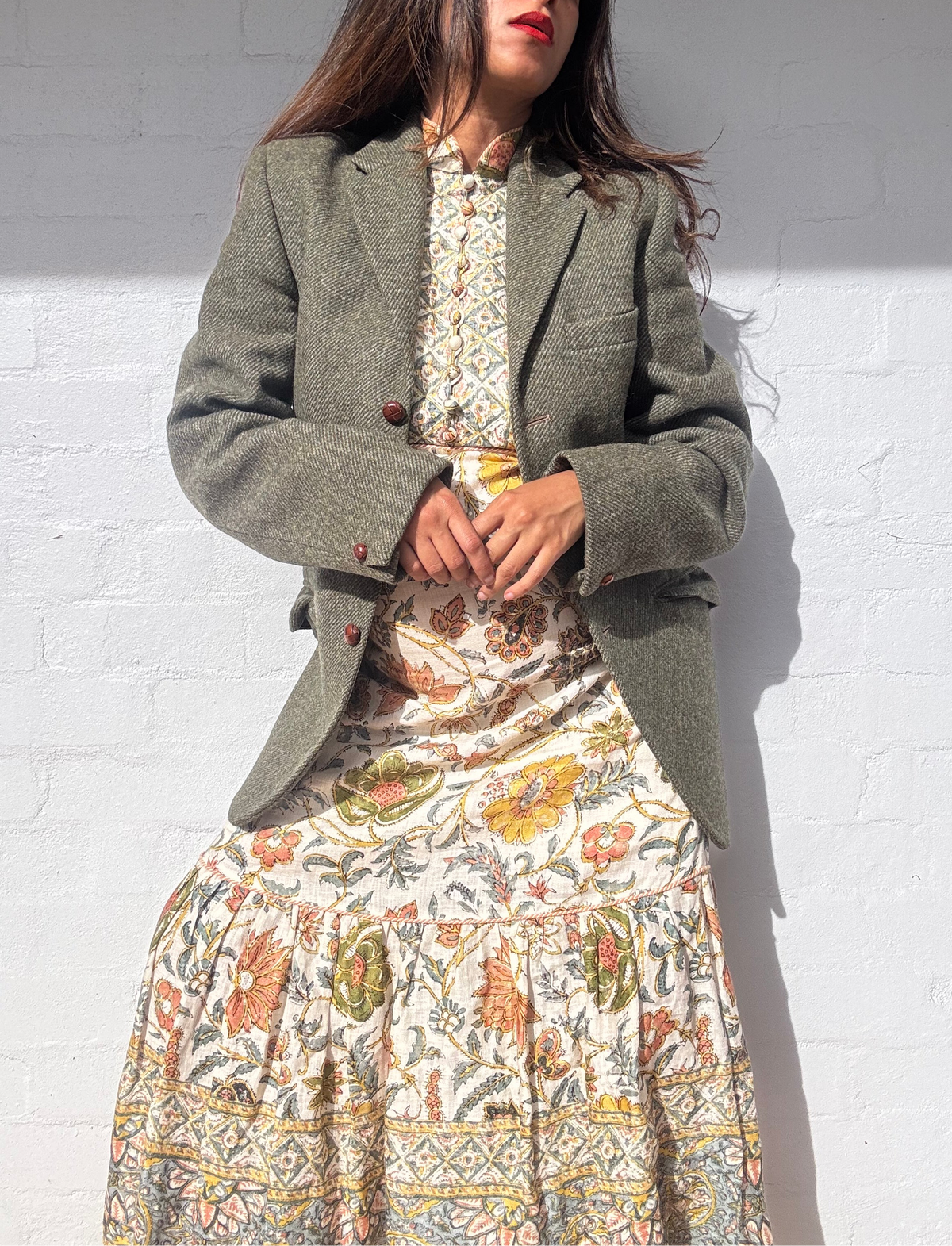 Vintage Wool Tweed Blazer - Moss Green