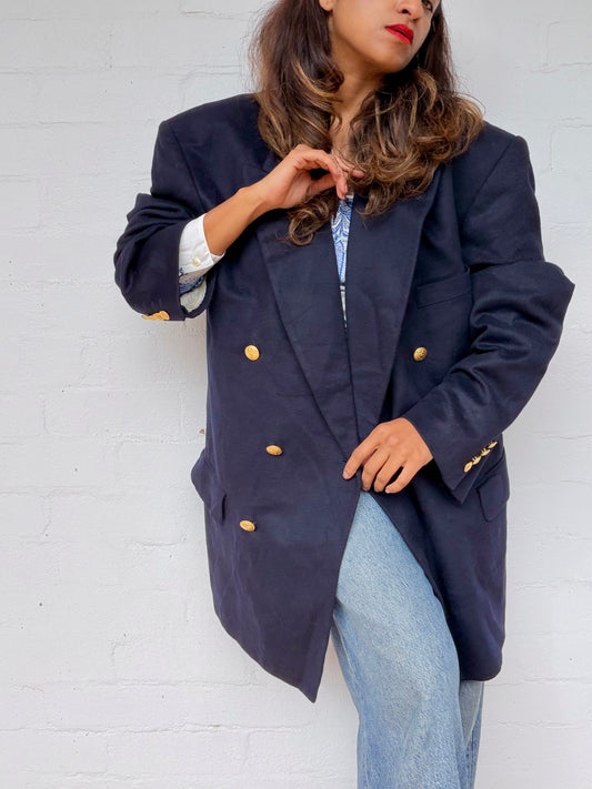 90s Yves Saint Laurent Navy Double-Breasted Jacket