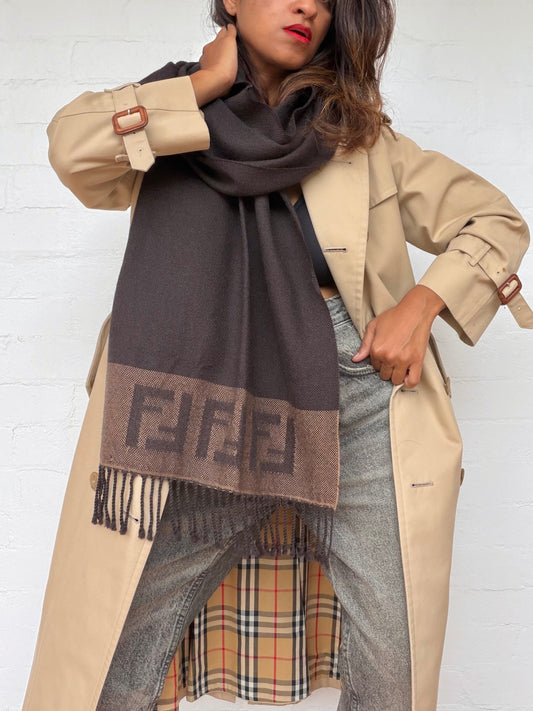 Vintage Fendi Wool Scarf - Black & Brown