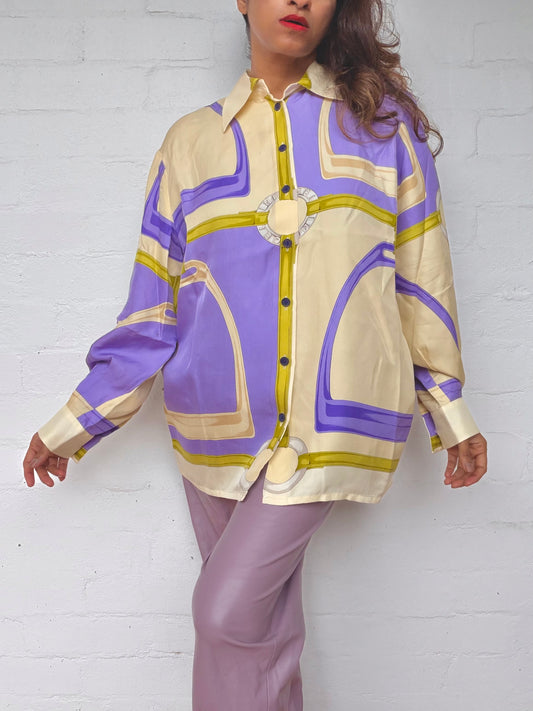 Vintage Celine Print 100% Silk Shirt