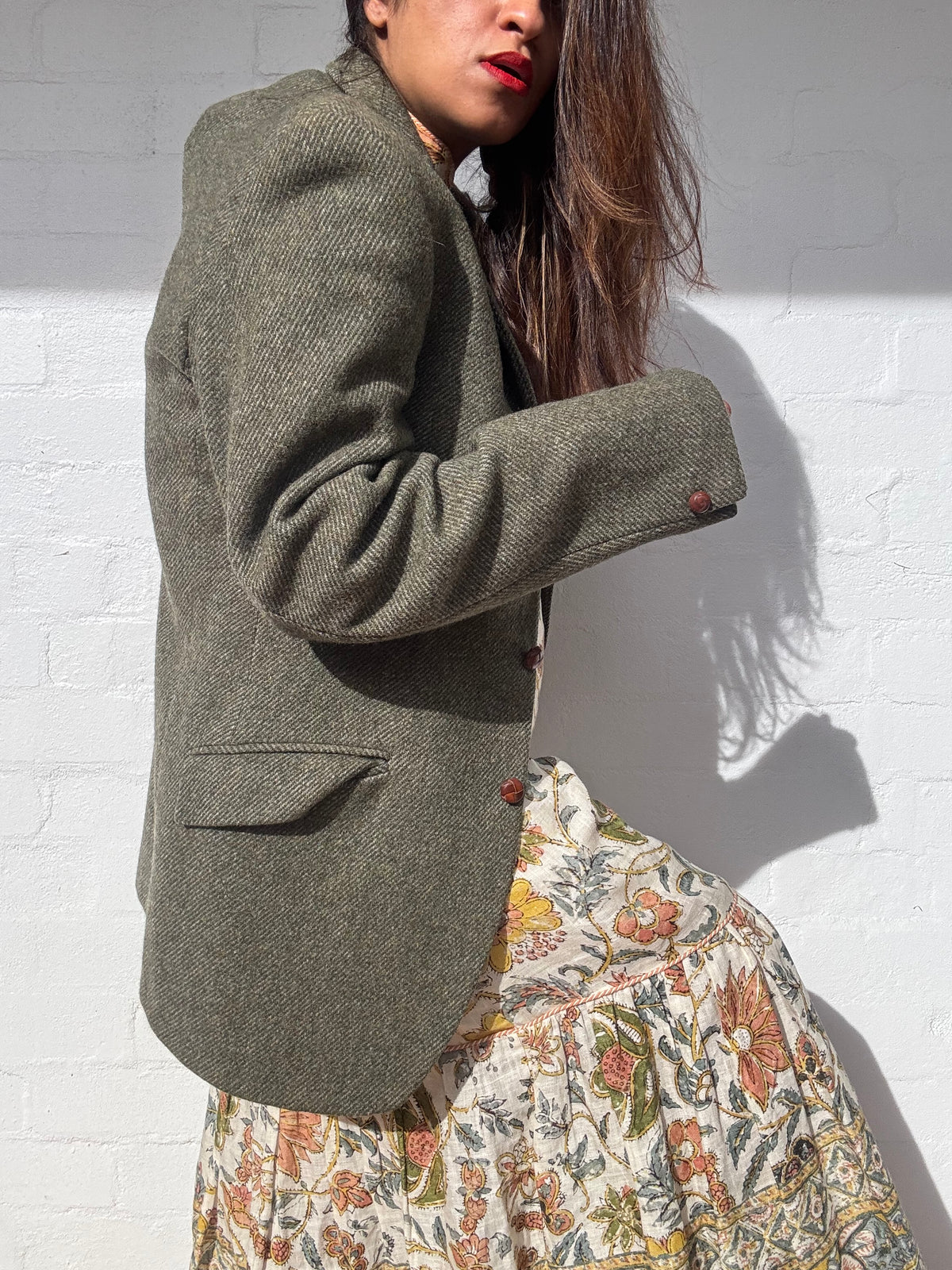 Vintage Wool Tweed Blazer - Moss Green