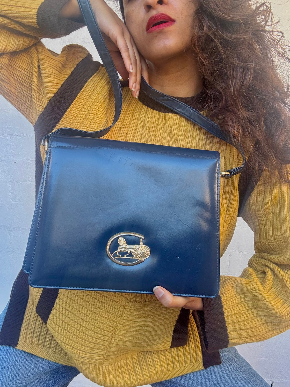 Rare Vintage Celine Leather Handbag - Navy