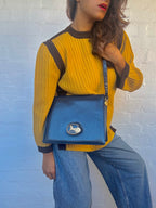 Rare Vintage Celine Leather Handbag - Navy