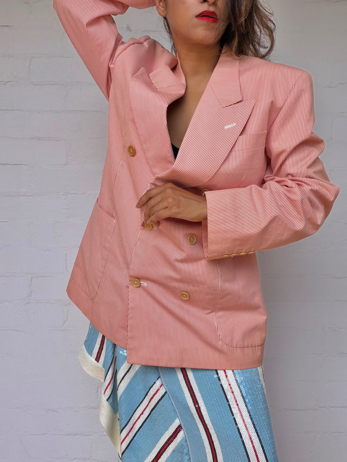 Authentic Dior Pinstripe Cotton Blazer - Coral