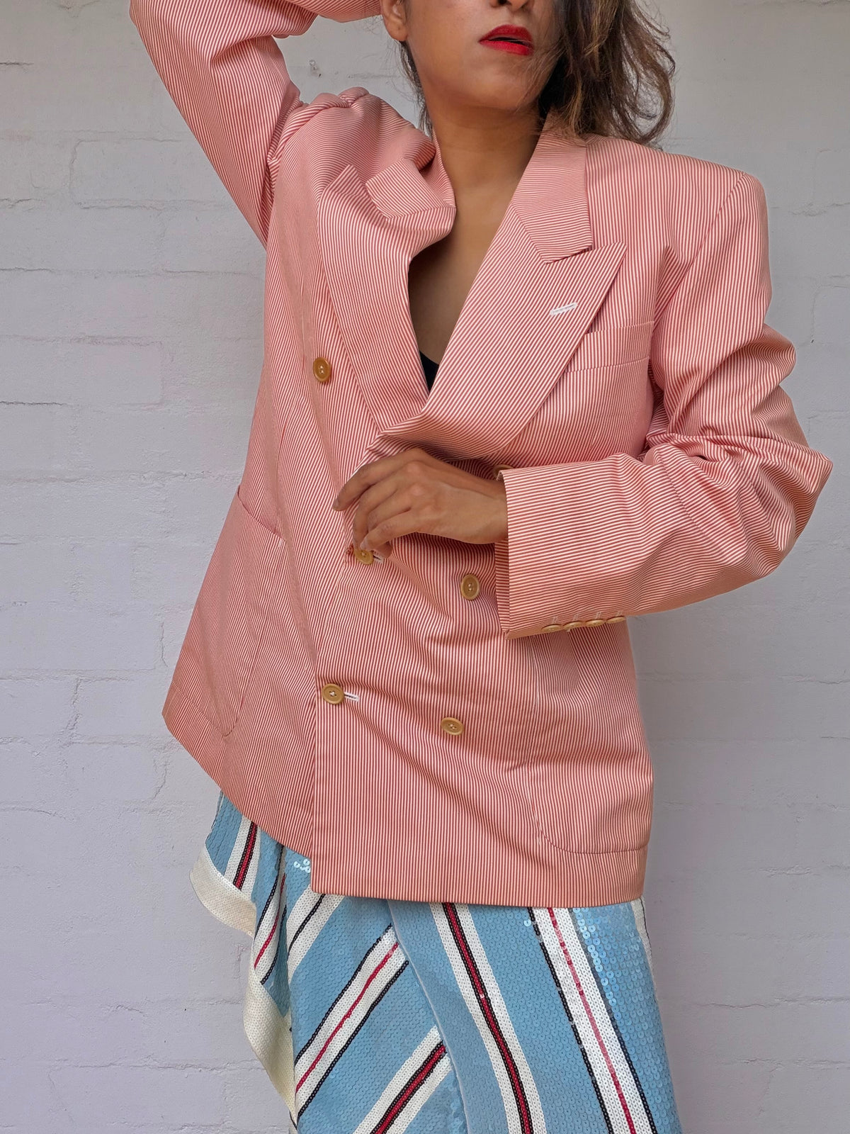 Authentic Dior Pinstripe Cotton Blazer - Coral