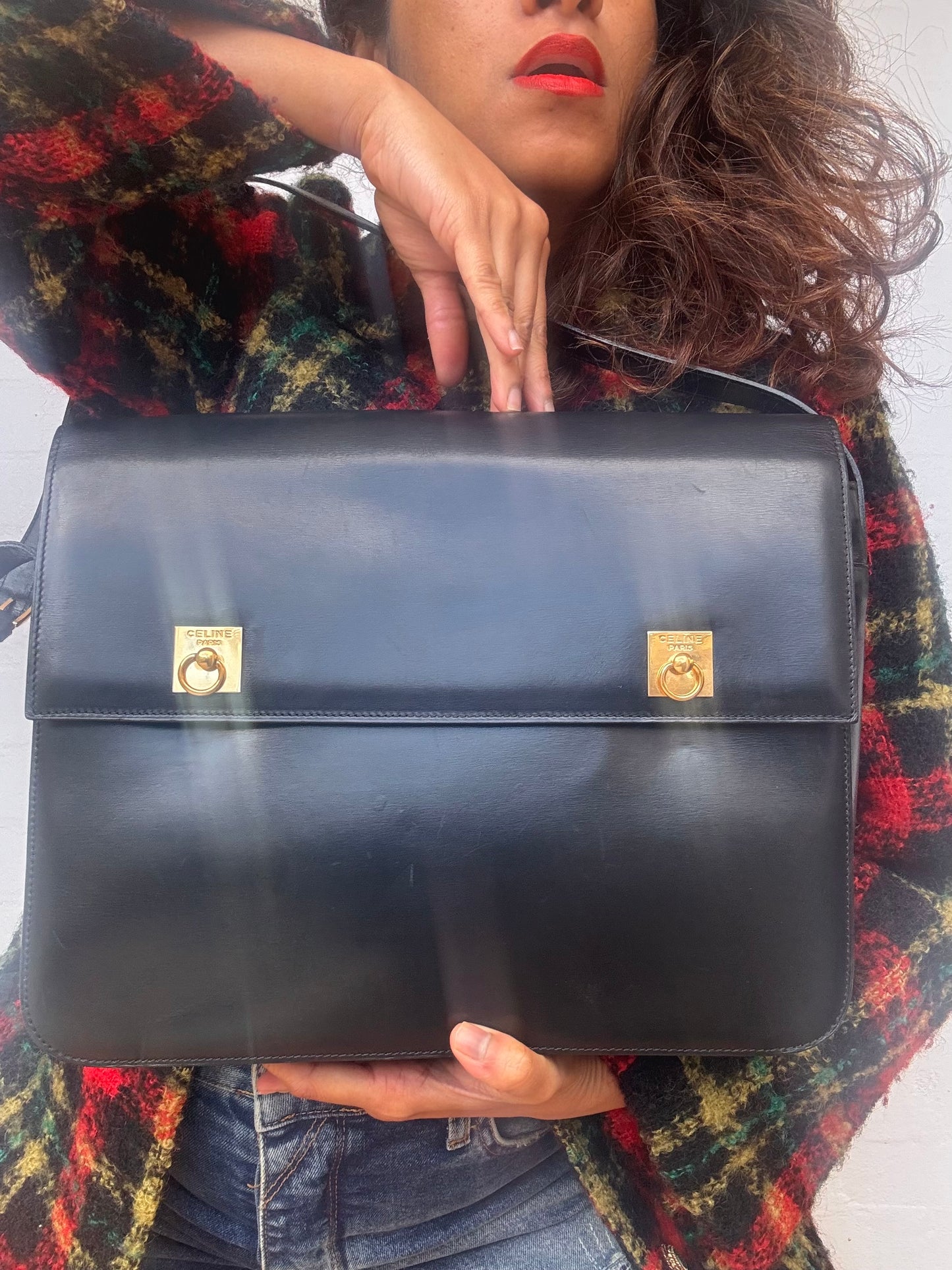 Rare Vintage Laptop Bag in Black Leather