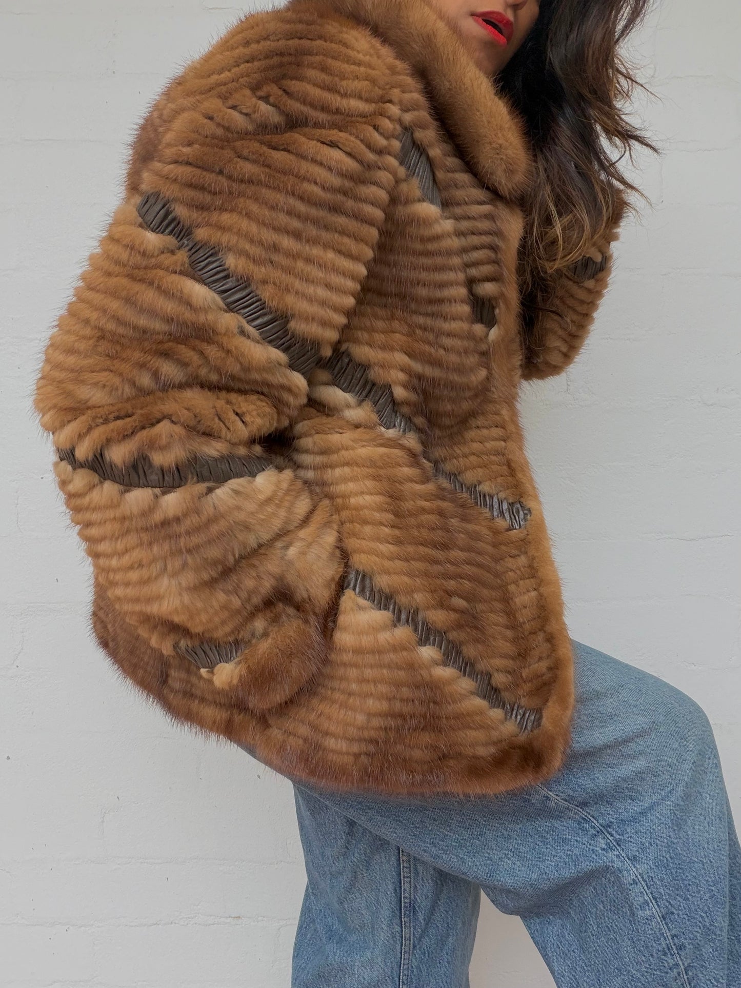 Vintage Textured Brown Mink Fur Coat