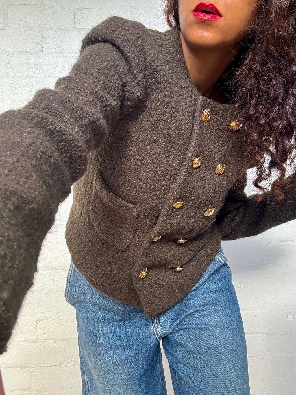 CELINE Chasseur Jacket Bouclé Tweed Khaki