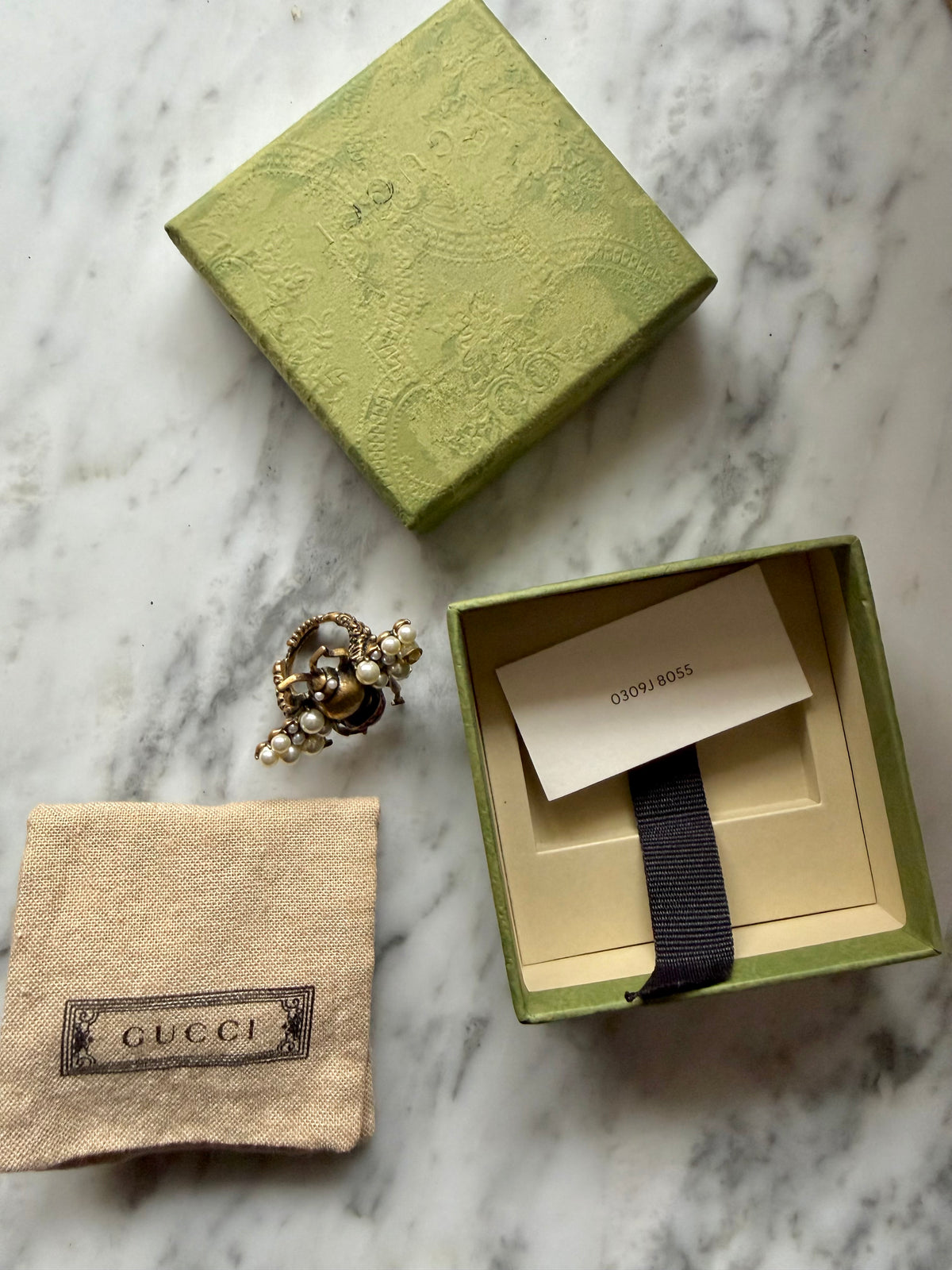 Gucci Bee Ring with Pearls & Crystals
