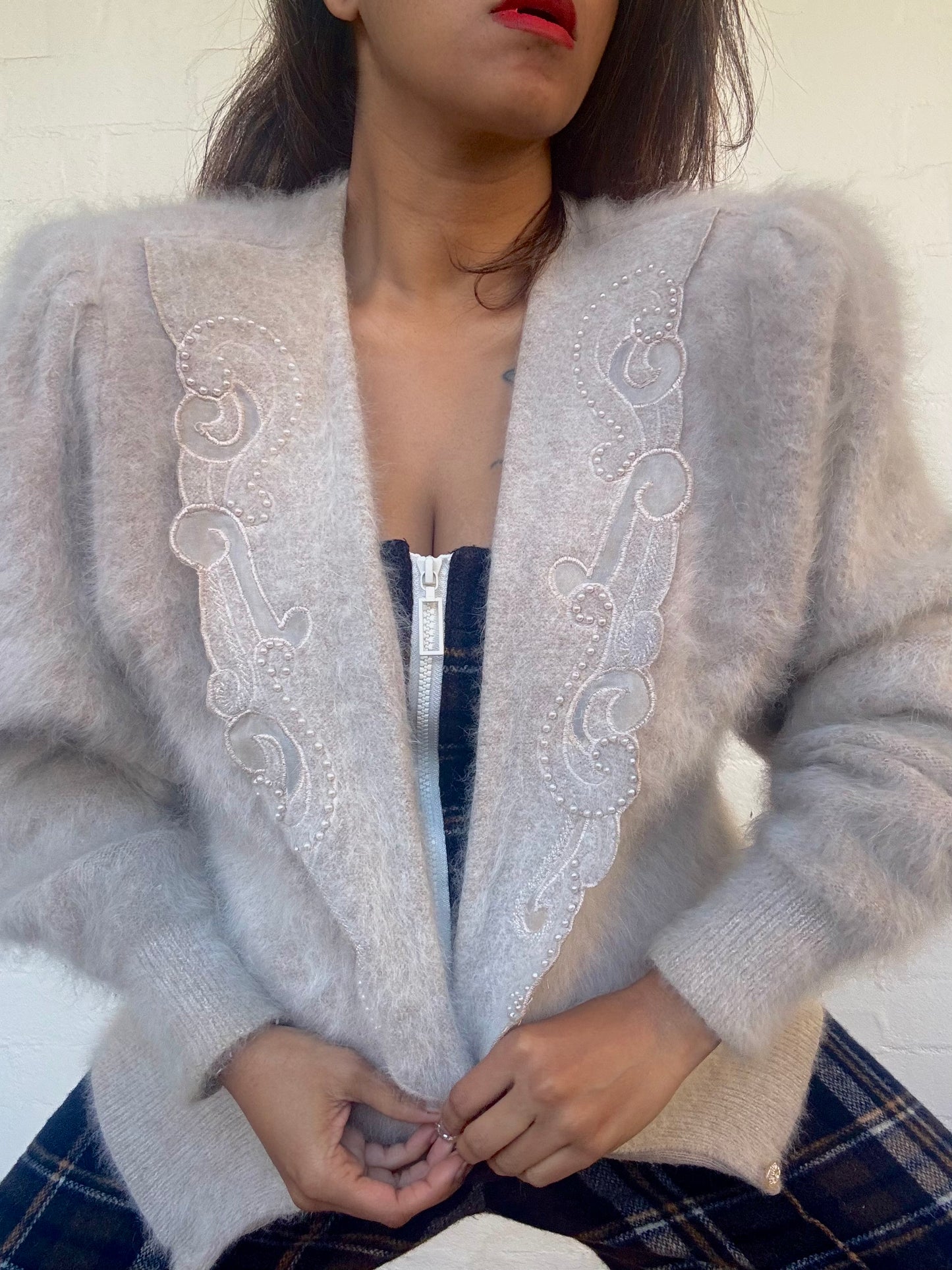 Vintage Angora Cardigan - Taupe