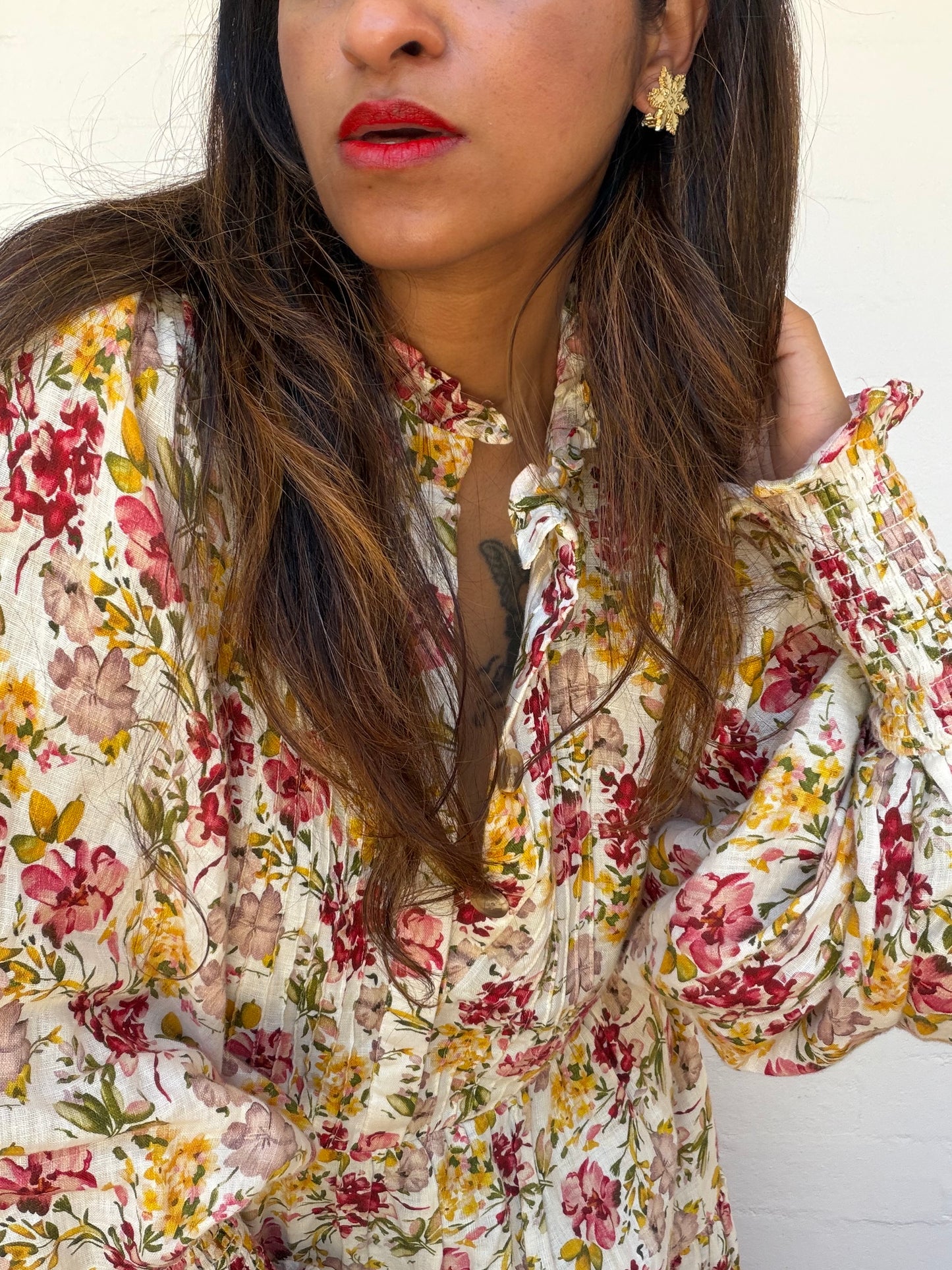 La Boheme Aurelia Floral Long Sleeve Linen Maxi