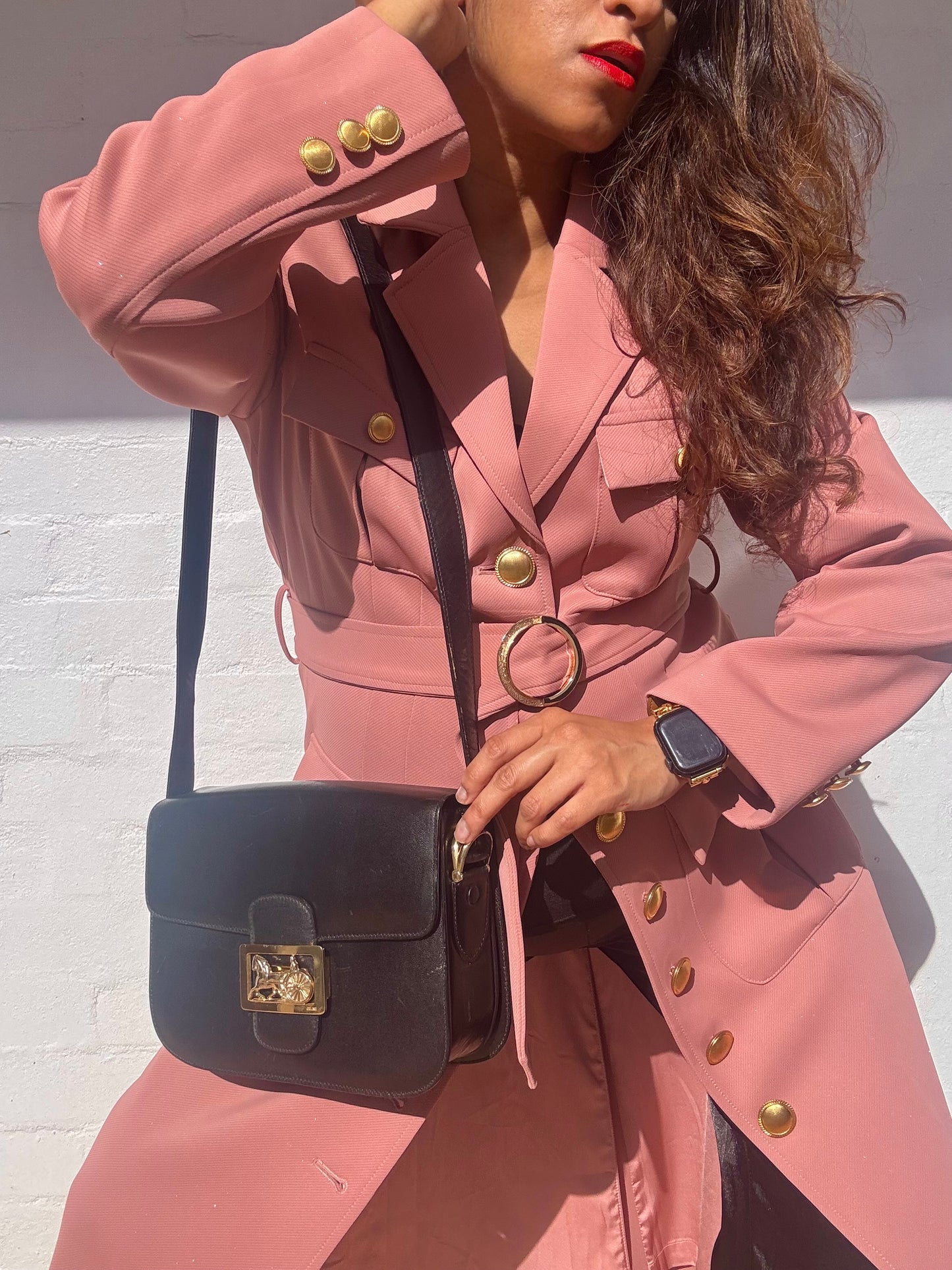 Vintage CELINE Horse Carriage Leather Black Shoulder Bag