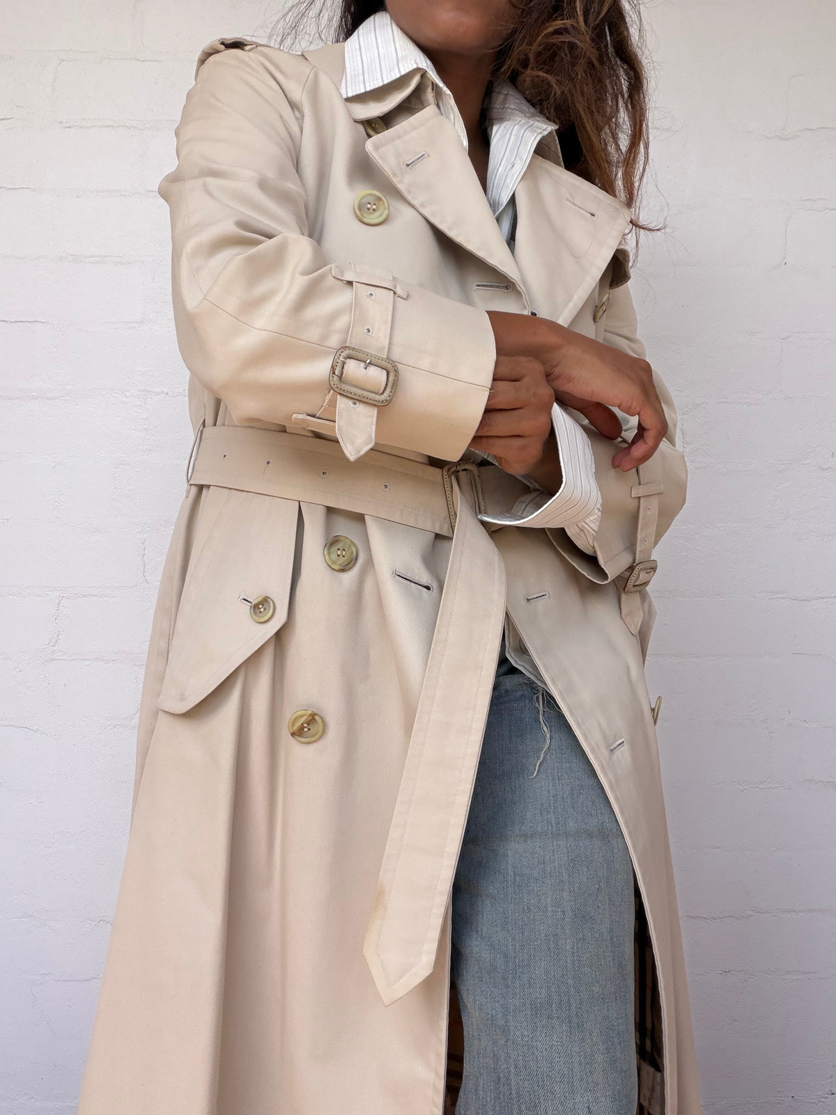 Burberry Double Breasted Trench Coat - Light Beige