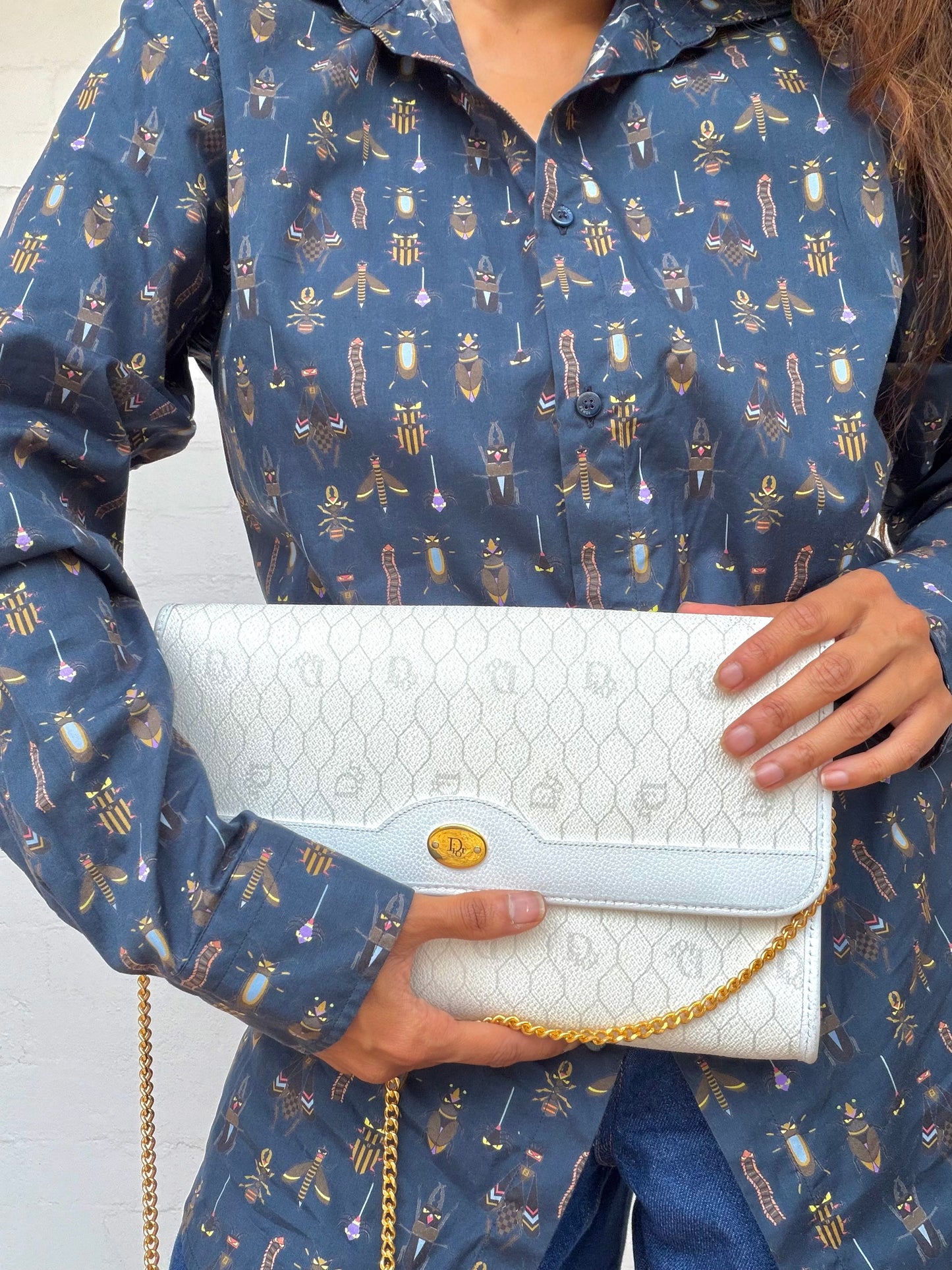 Authentic Vintage Dior Honeycomb Monogram Bag - White