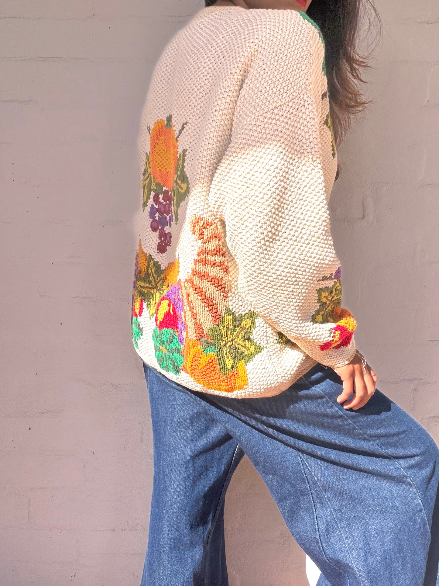 Rare Vintage Fruit Basket Print Cardigan - Hand Woven