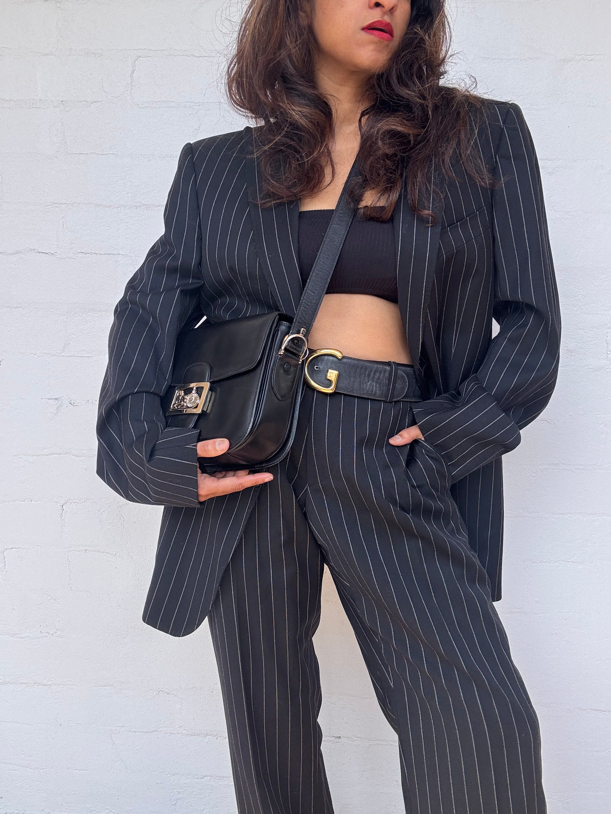 Versace Collection Navy Blue Pinstripe Wool Single Breasted Suit