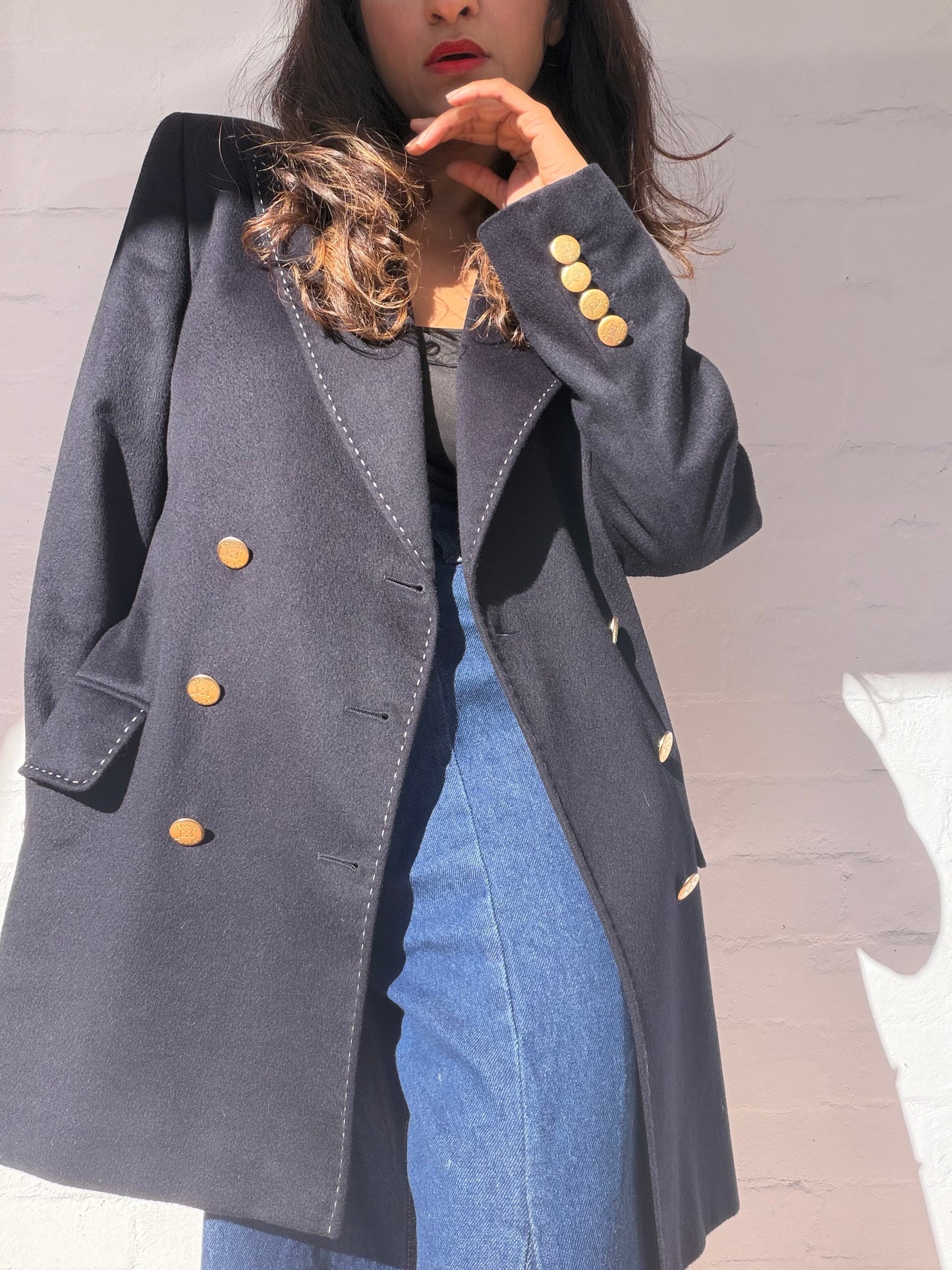 Vintage Escada Navy Wool Cashmere Double-Breasted Jacket